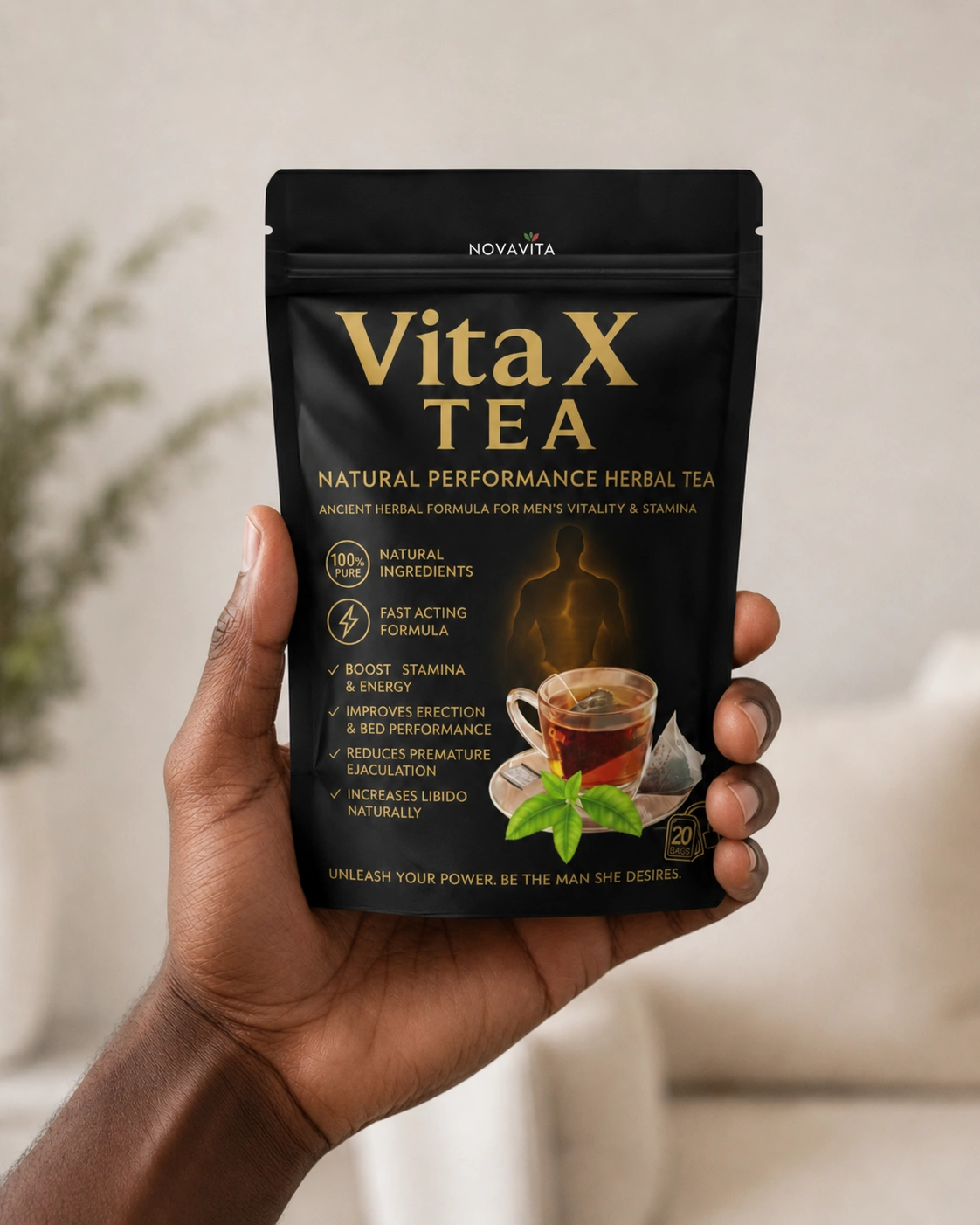Vita x Tea product pack held in hand